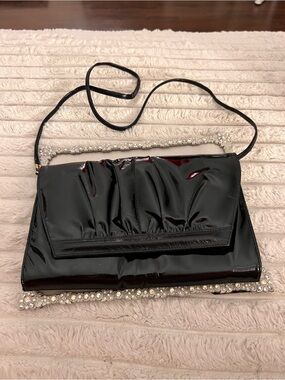 80’s Black Patent Evening Clutch with Crystal Trim